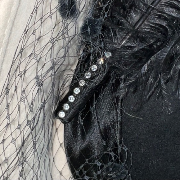 Mr. Charles Vintage Wide Brim Hat Black Ivory Veil Feather Easter Derby Party main image 10